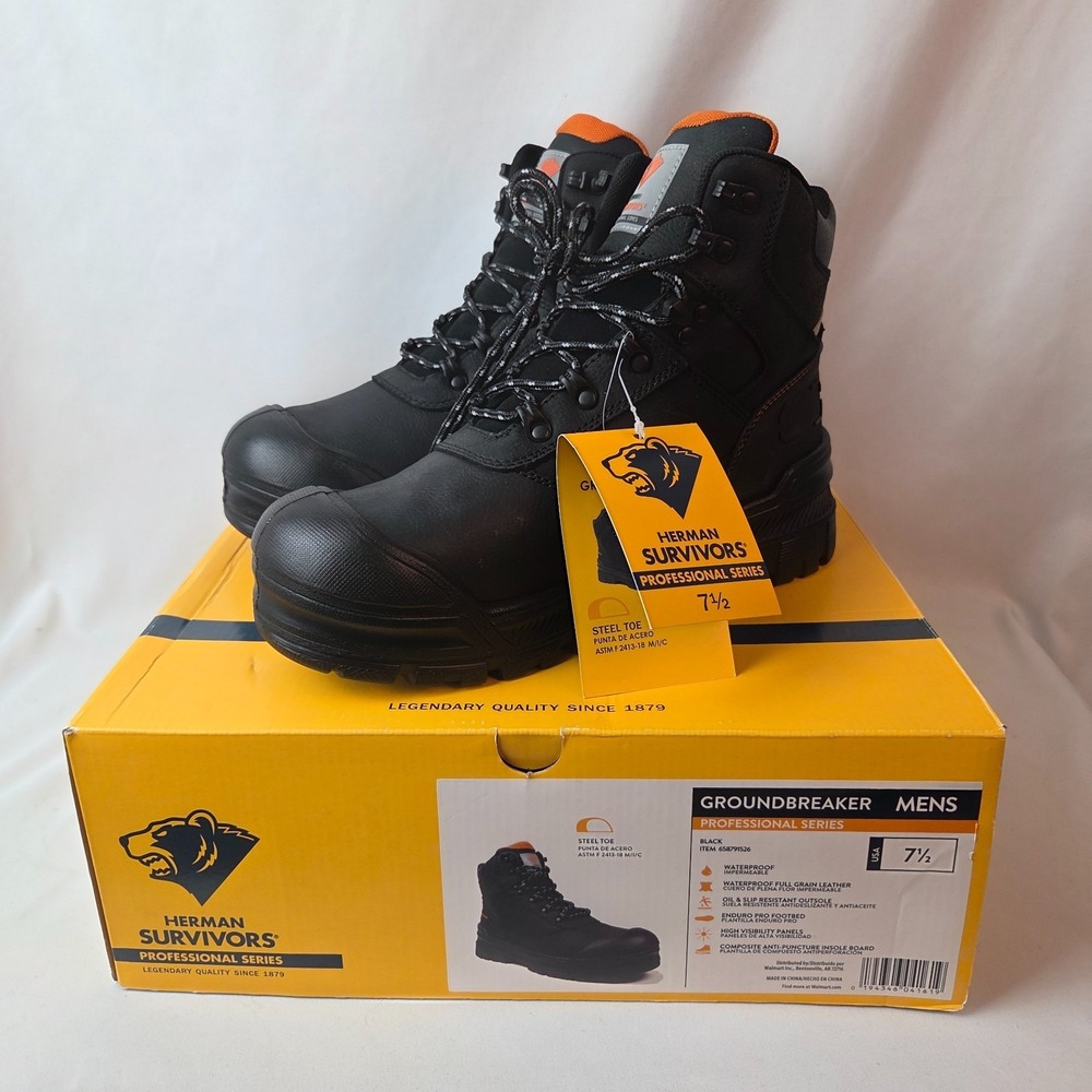 Herman Survivor Groundbreaker Mens Steel Toe Leather Waterproof Work Boots 7.5